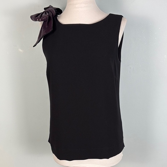 J. Crew Tops - J. Crew Womens 2 Black Purple Sequined Shoulder Bow Lined Drapey Tank Top NWT
